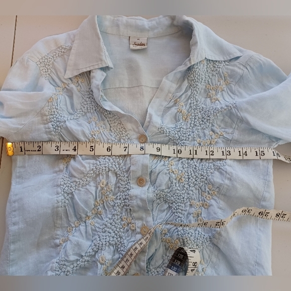 Sunday Linen Embroidered Sz S Costal Dainty Button Down Front Shirt - Picture 7 of 15